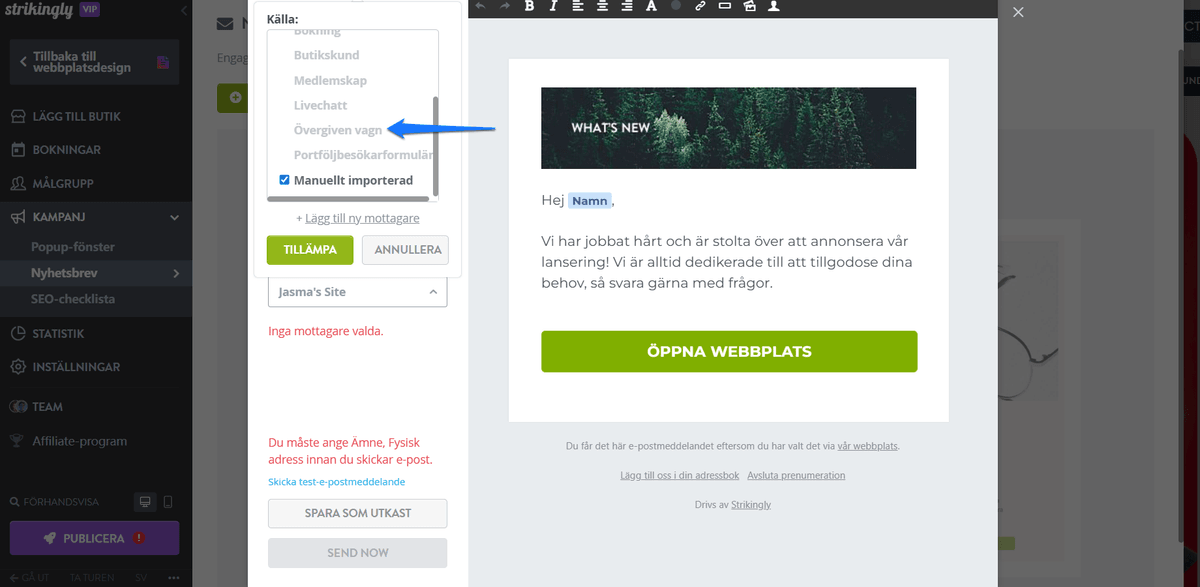 Övergivna kundvagnsmeddelanden 