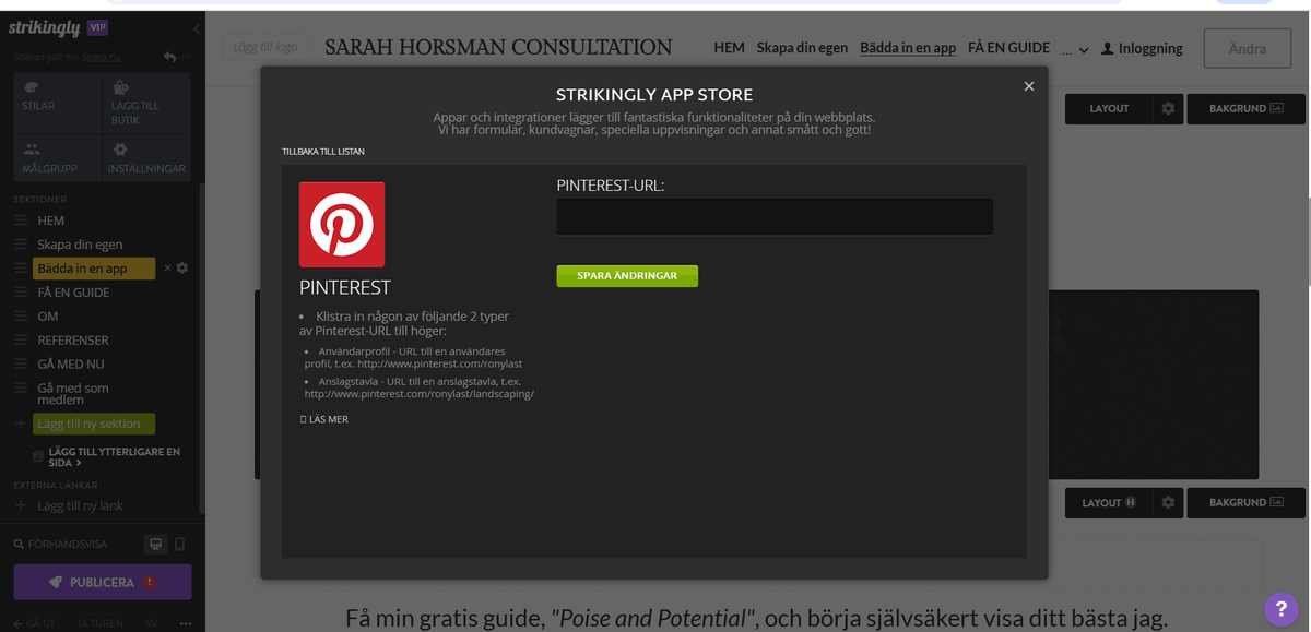 Att använda Strikingly för sömlös integration av Pinterest för företag