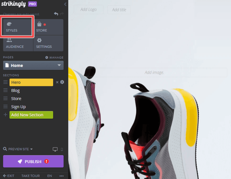 Menu điều hướng dọc trên Strikingly