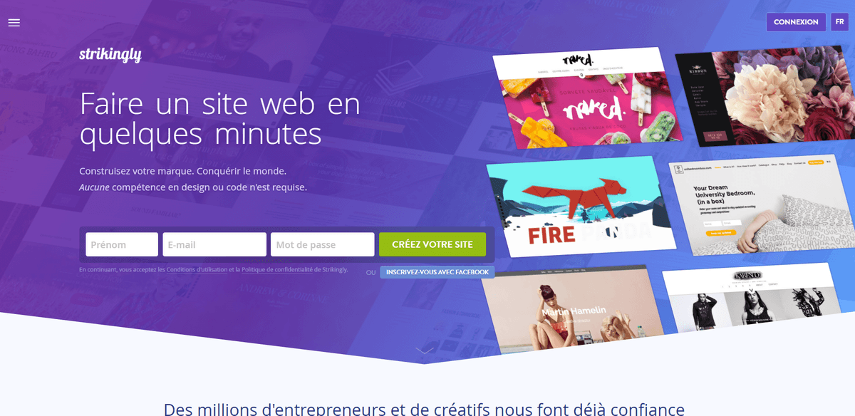 Strikingly : Outils pour les sites de kits de repas