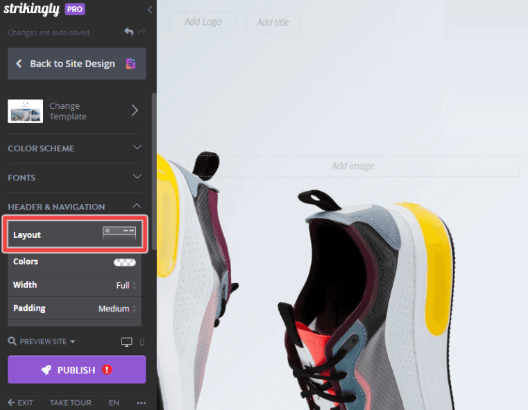 Menu điều hướng dọc trên Strikingly