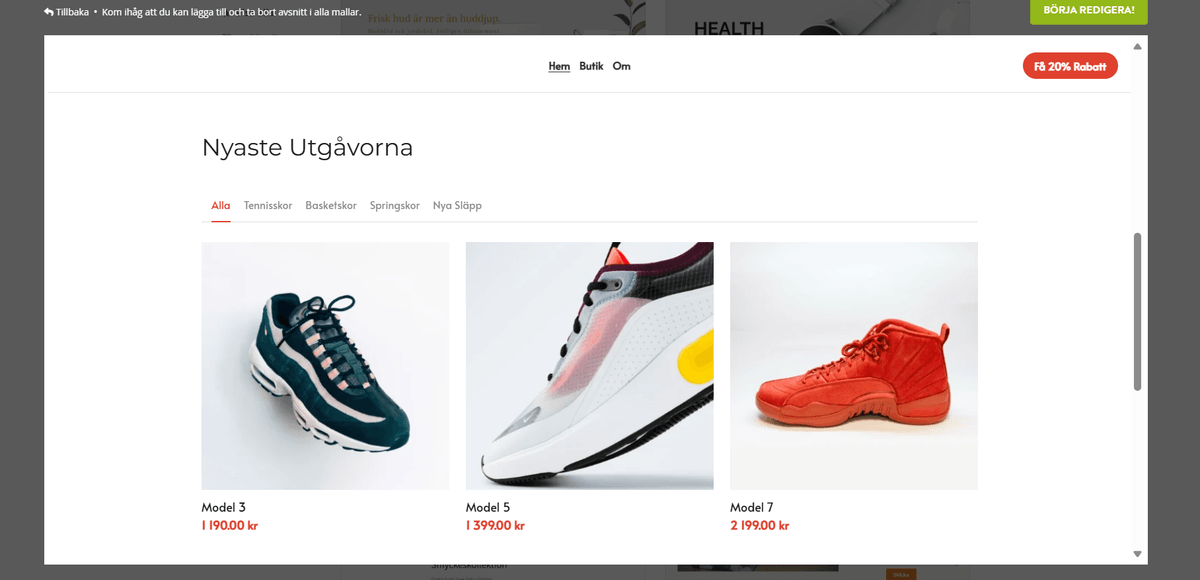 Strikingly Funktioner För Produktvisning & E-handel