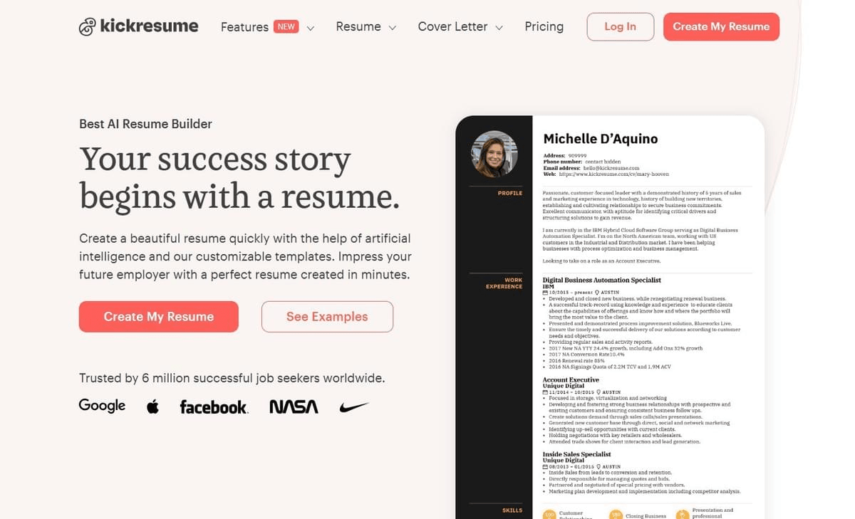 Kickresume : Création de CV Complète