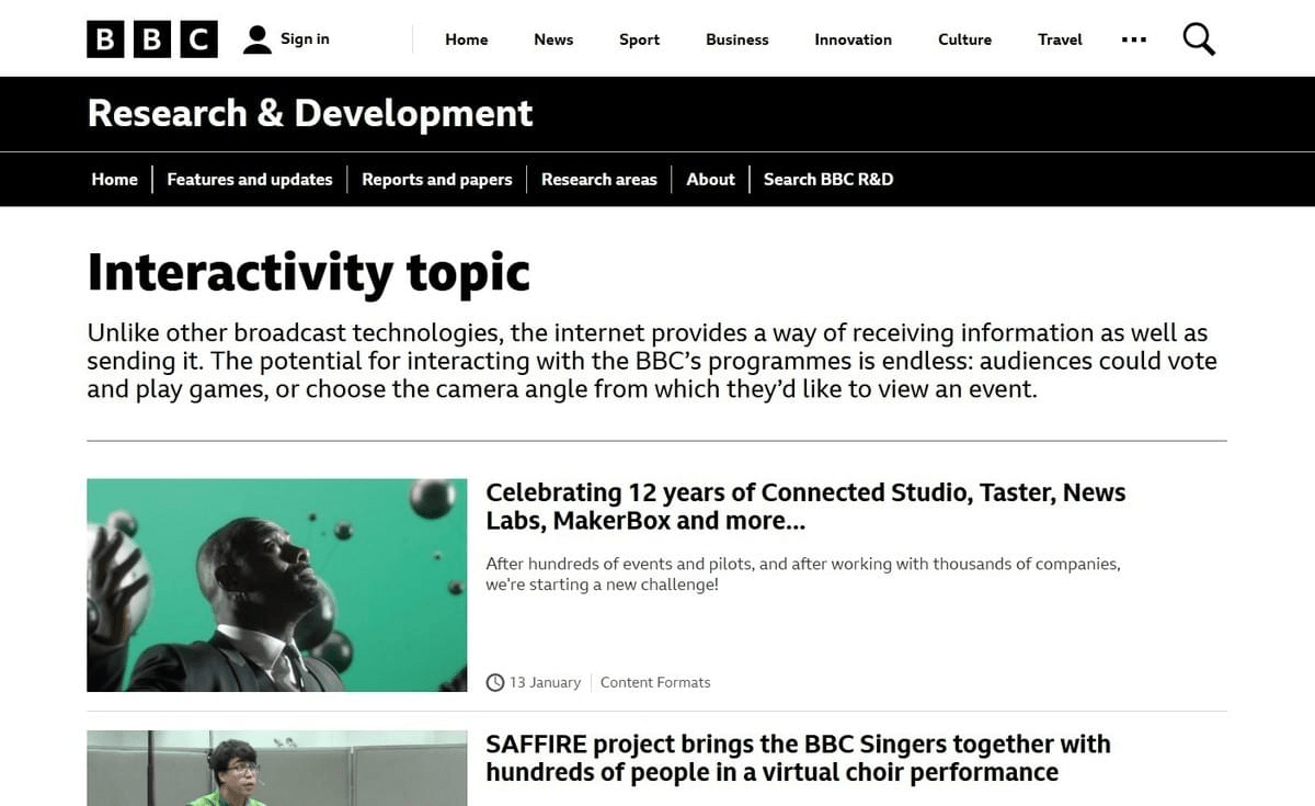 Explorer le contenu interactif de la BBC
