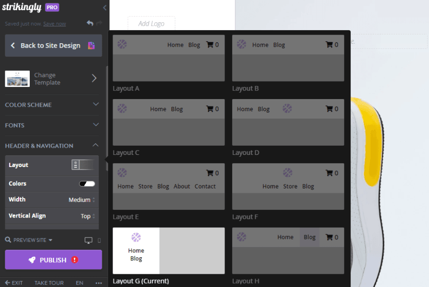 Menu điều hướng dọc trên Strikingly