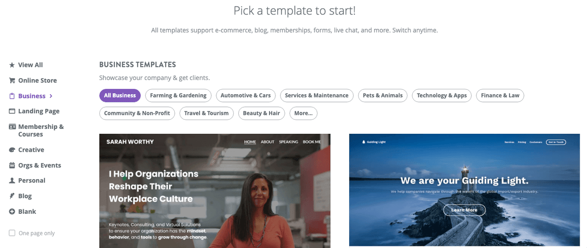 Sử dụng mẫu tuỳ chỉnh của Strikingly