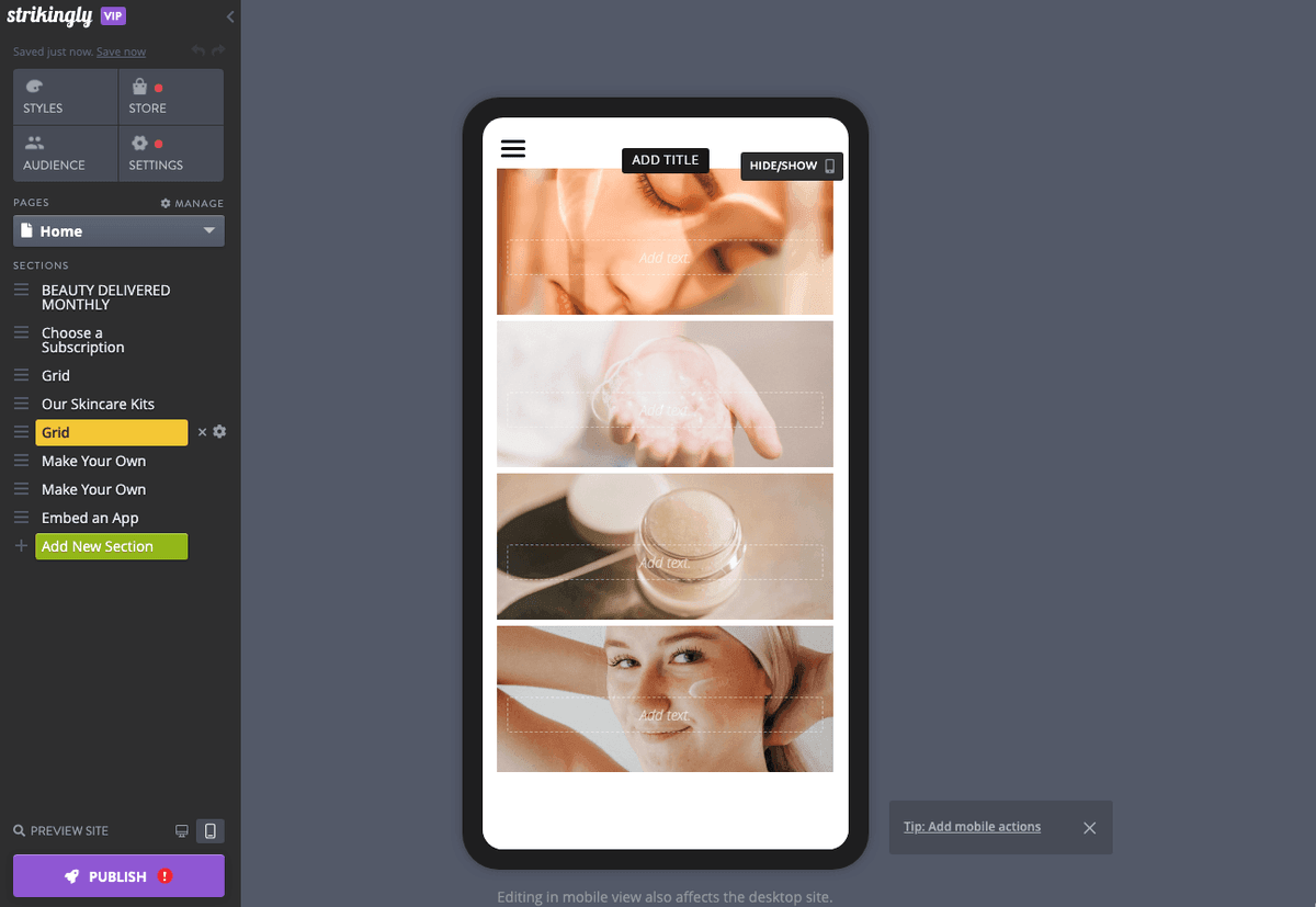 Các tuỳ chọn tuỳ chỉnh của Strikingly cho thiết kế web đáp ứng
