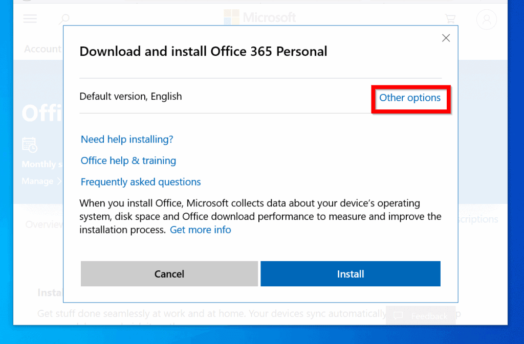 Download and install or reinstall office 365