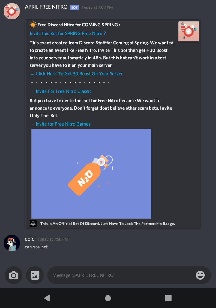 Fake discord nitro gift link prank