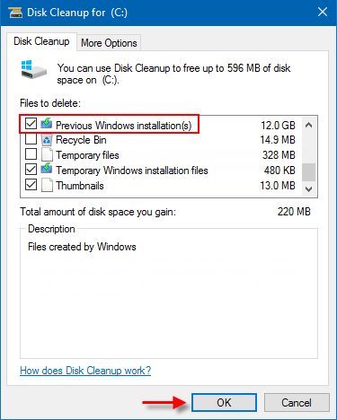 Disk Cleanup Stuck On Previous Windows Installations