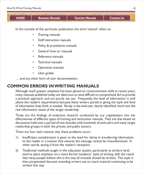 Traning Guide Example Teaching instruction manual template