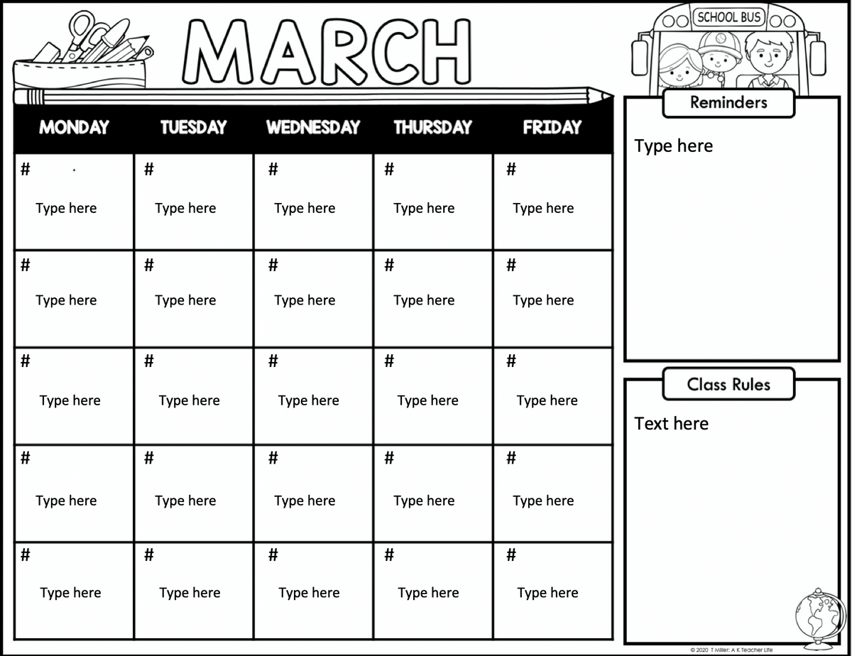 Monthly 2 page calendar template