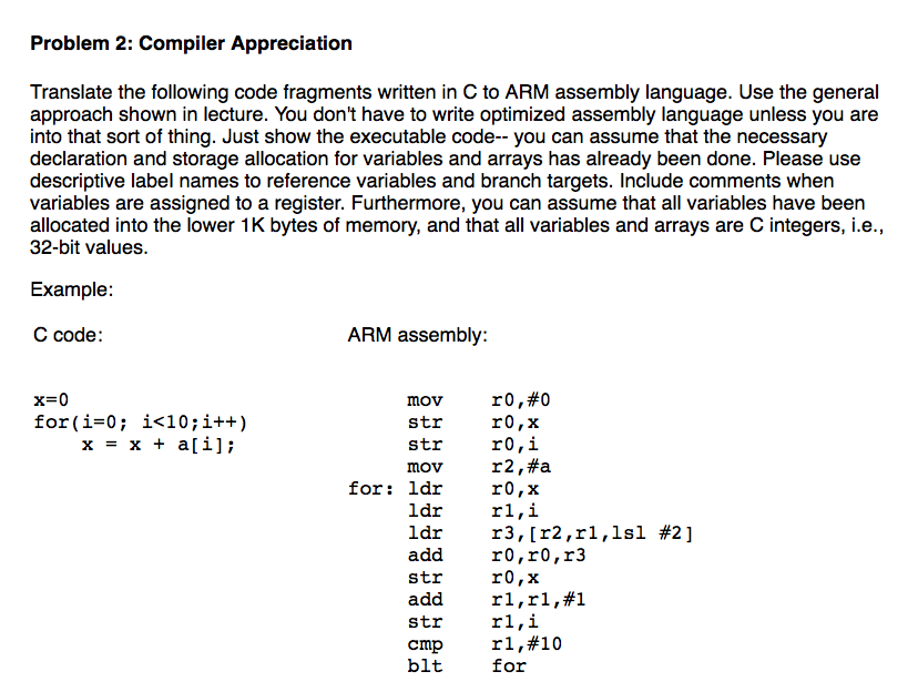 Convert c to arm assembly