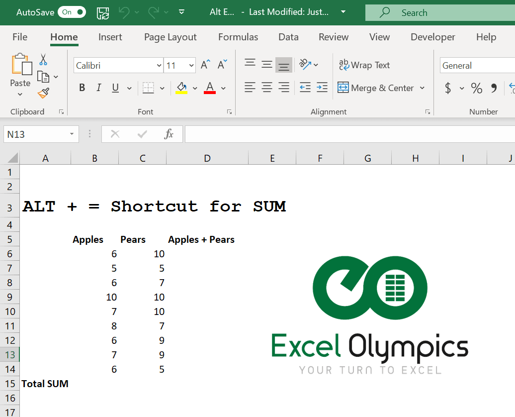 Shortcut keys for autosum in excel mac