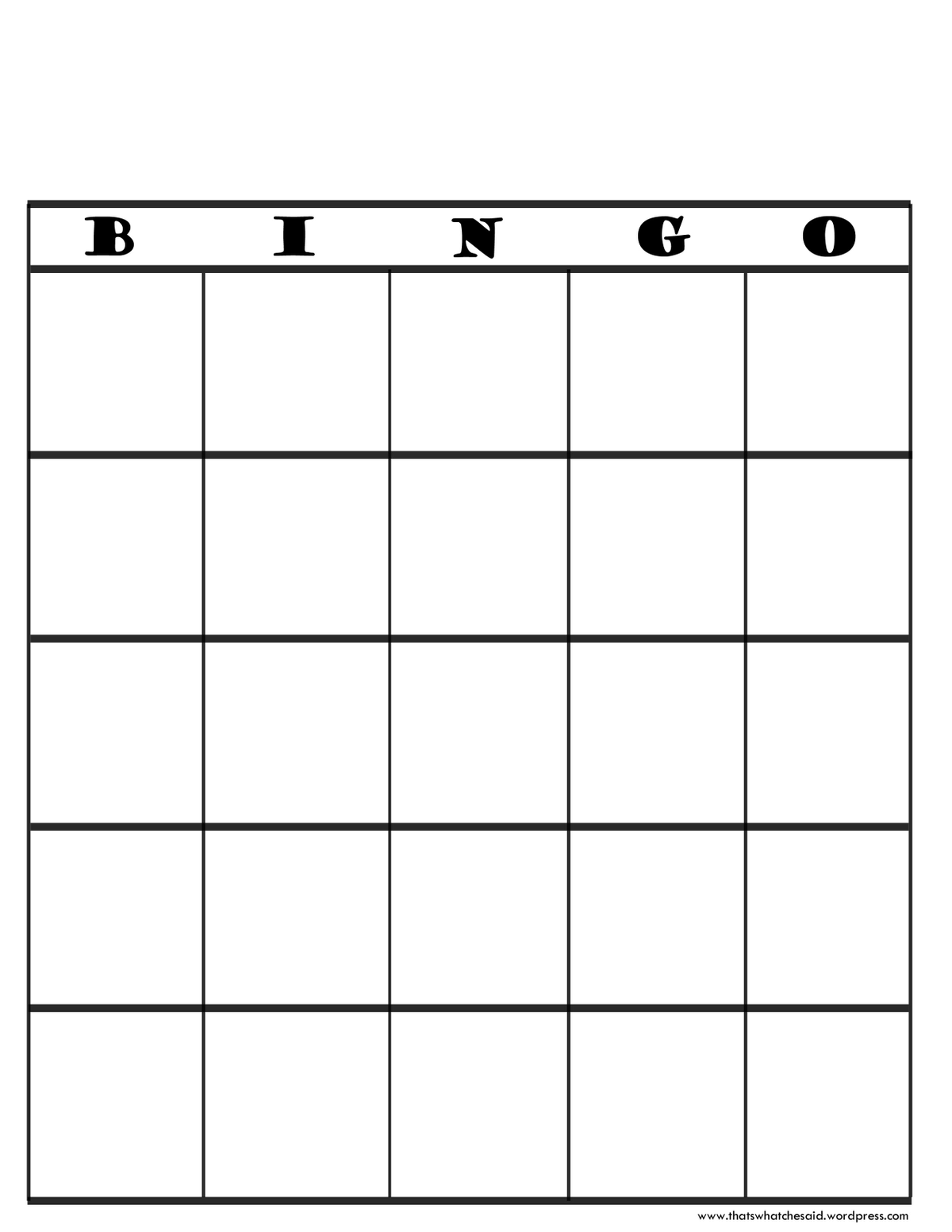 Printable blank bingo card 5x5