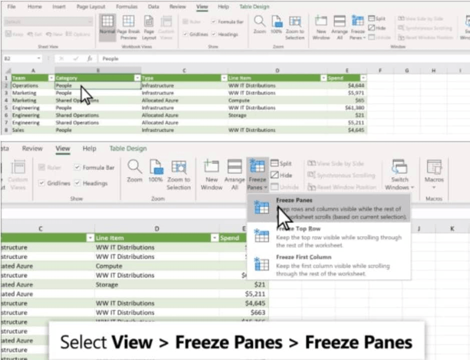 Freeze top row and first column excel for mac