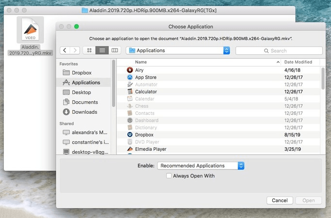 Change default movie player in osx
