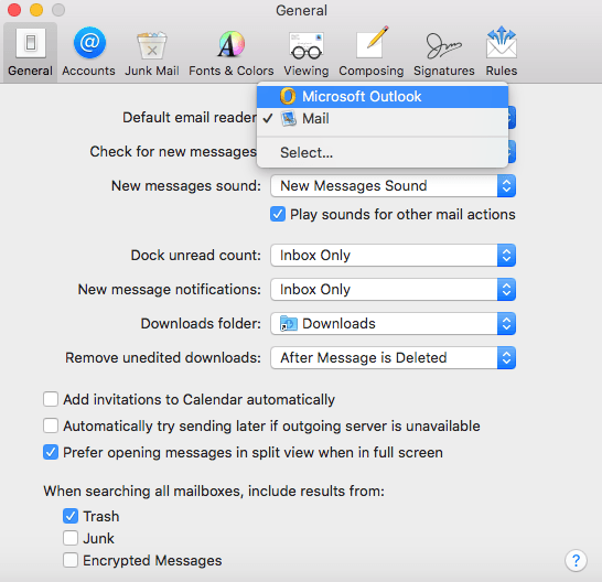 Set chrome as default browser for outlook on the mac