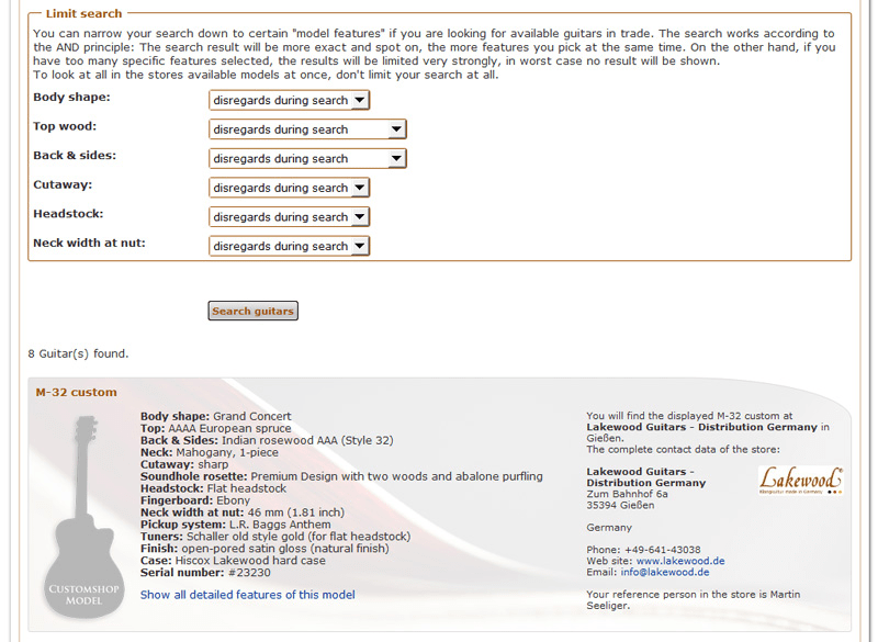 Guitar search by serial number
