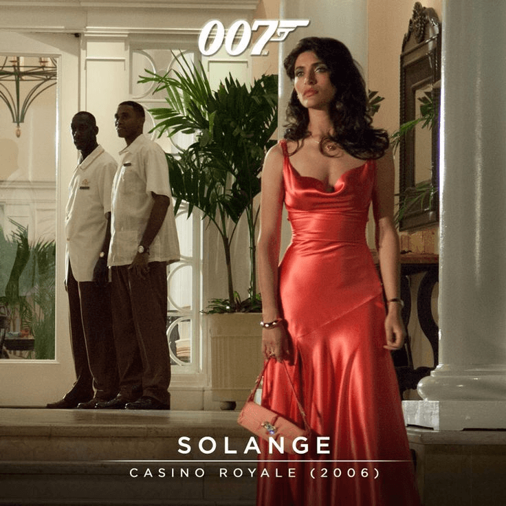 caterina murino red dress casino royale CATERINA MURINO ORANGE RED SATIN PROM DRESS IN MOVIE CASINO ROYALE 007