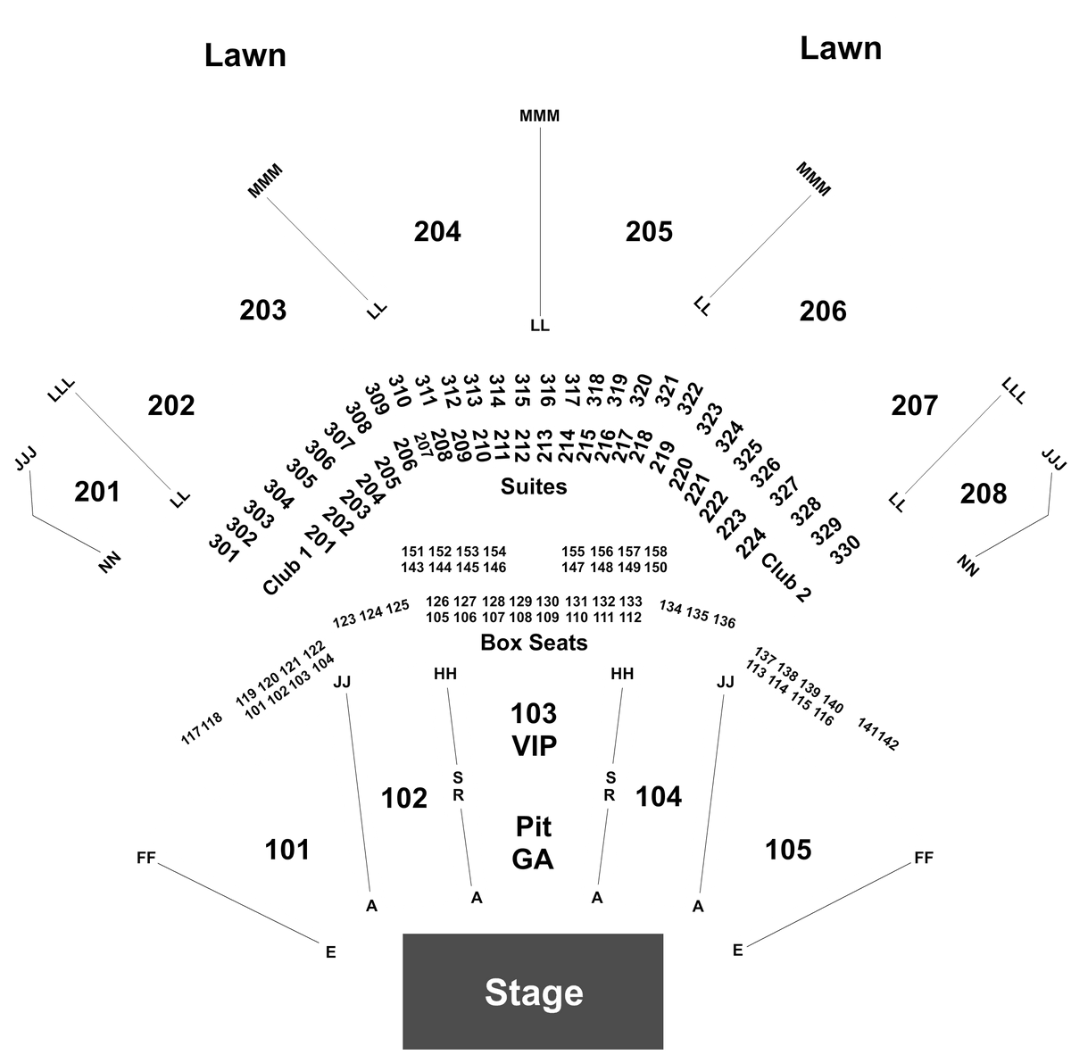 Hollywood casino amphitheater seating chart section 206