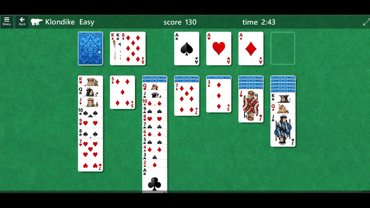 Classic solitaire card game klondike