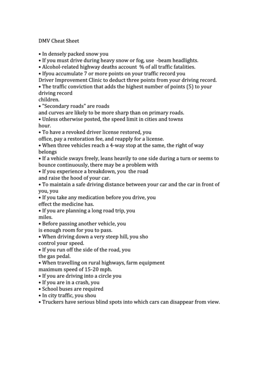 Texas Dmv Eye Exam Cheat Sheet - Infoupdate.org
