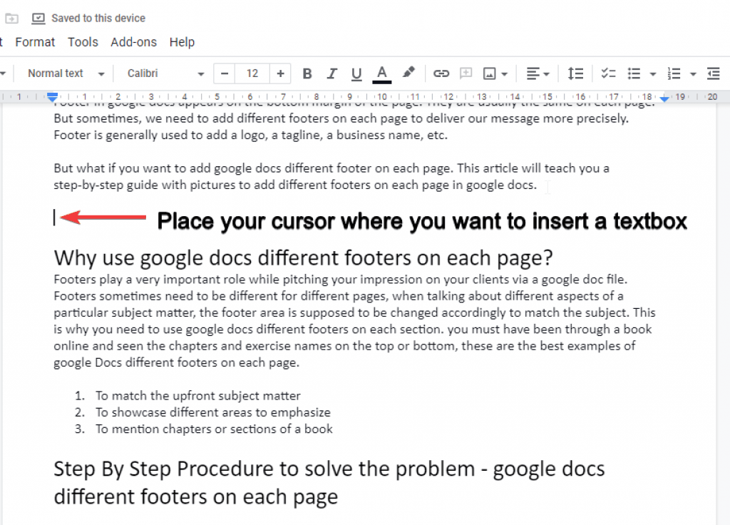 How to put a text box in a google doc