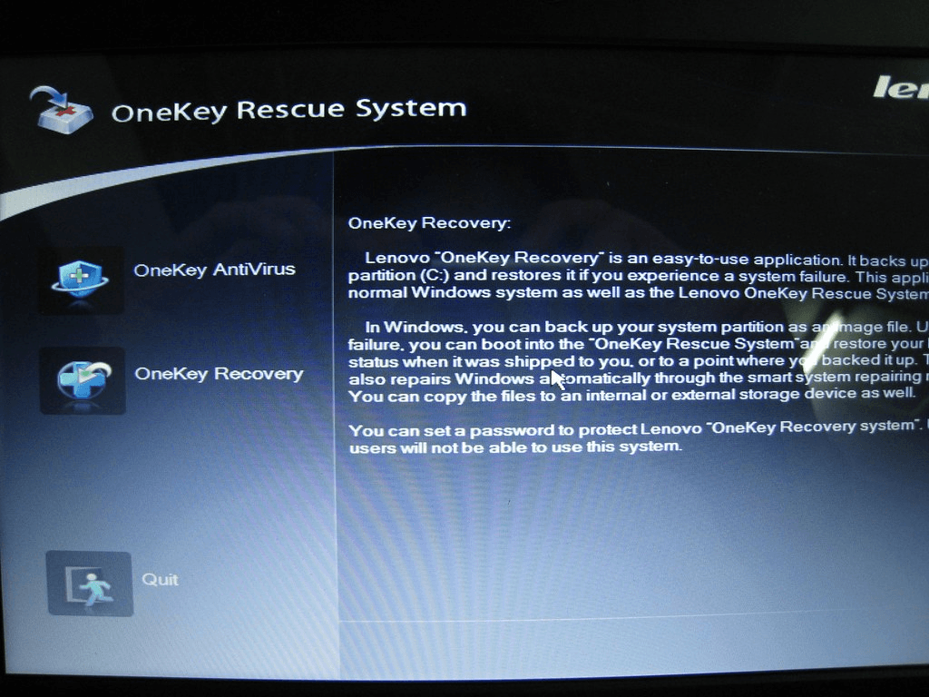 What is lenovo onekey recovery windows 10