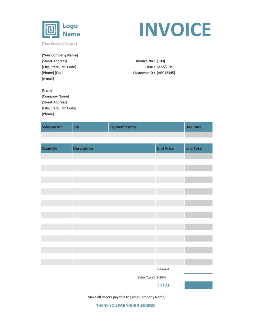 Download free excel invoice template