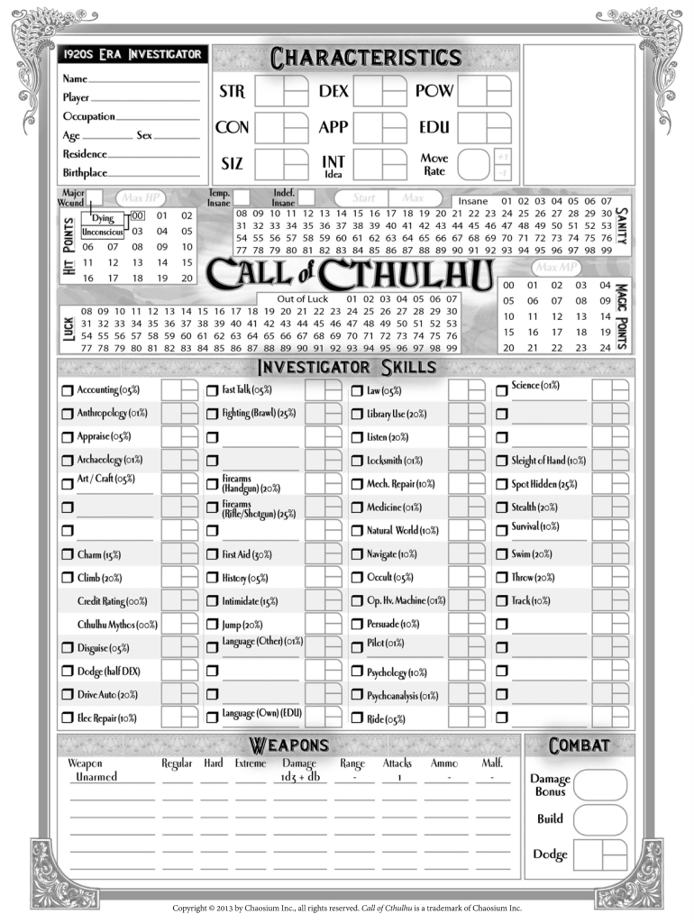 Call of cthulhu d20 character sheet