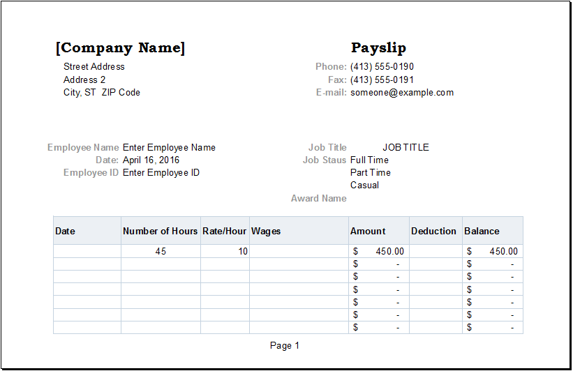 Editable salary slip format in excel
