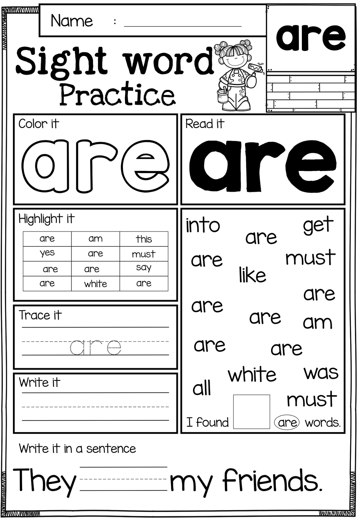 Sight word list kindergarten pdf