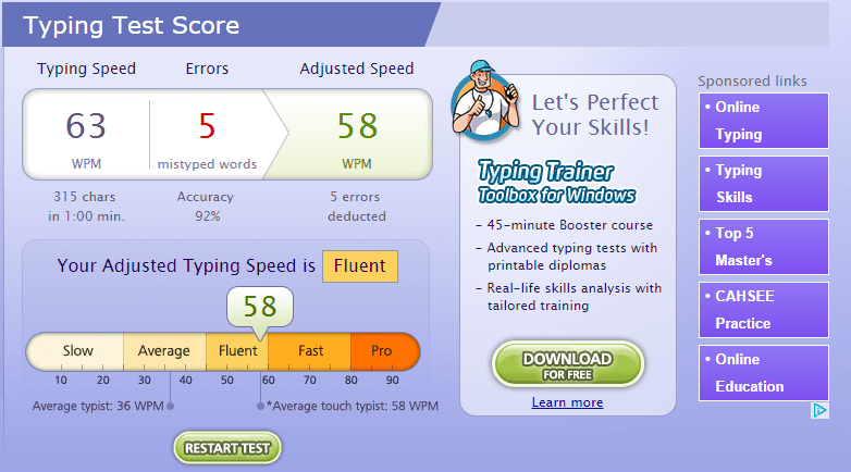 Typing test wpm average
