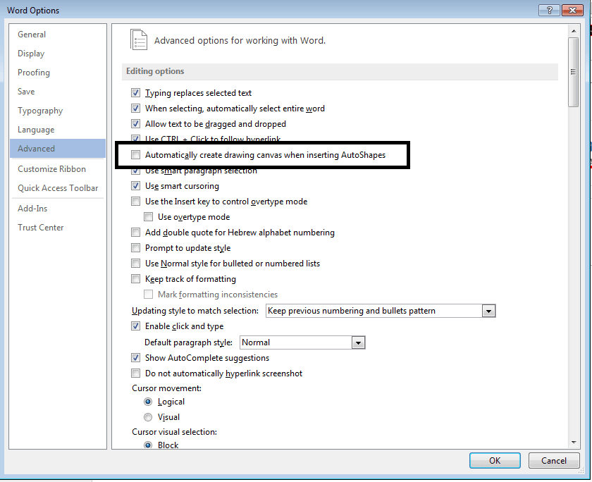 Does word for mac 2011 have drawing canvas