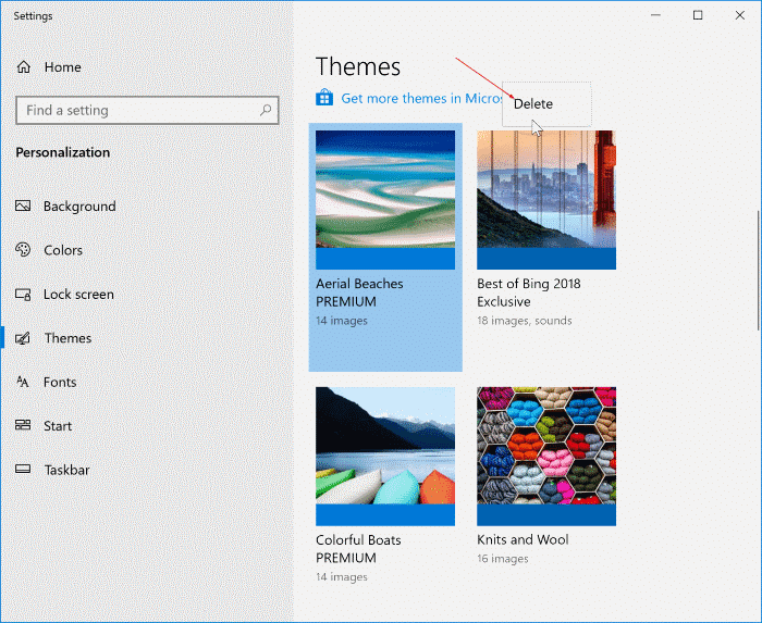 How to delete themes on windows 10
