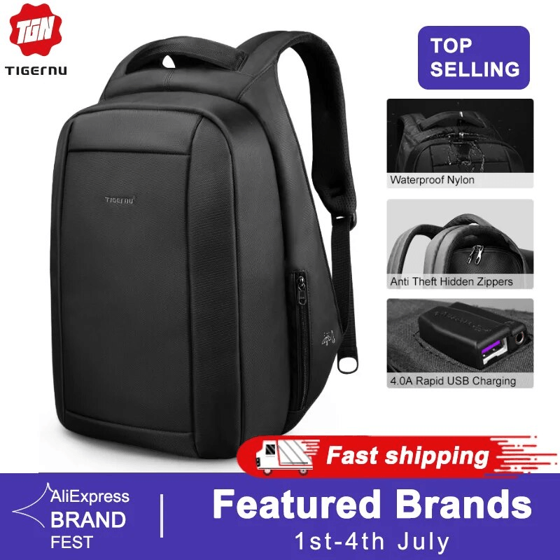 Laptop backpack lock zippers anti theft