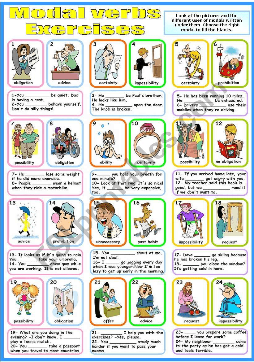 Modal verbs exercises english learner