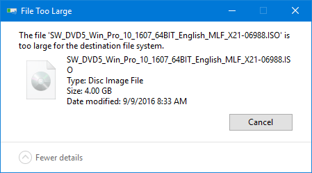 Is too large for the destination file system