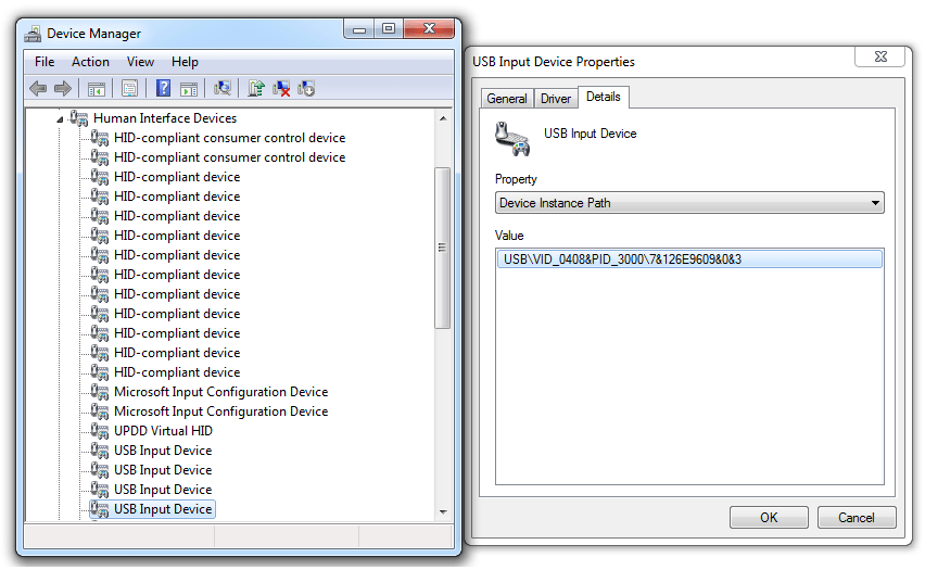 Human interface device touch screen driver