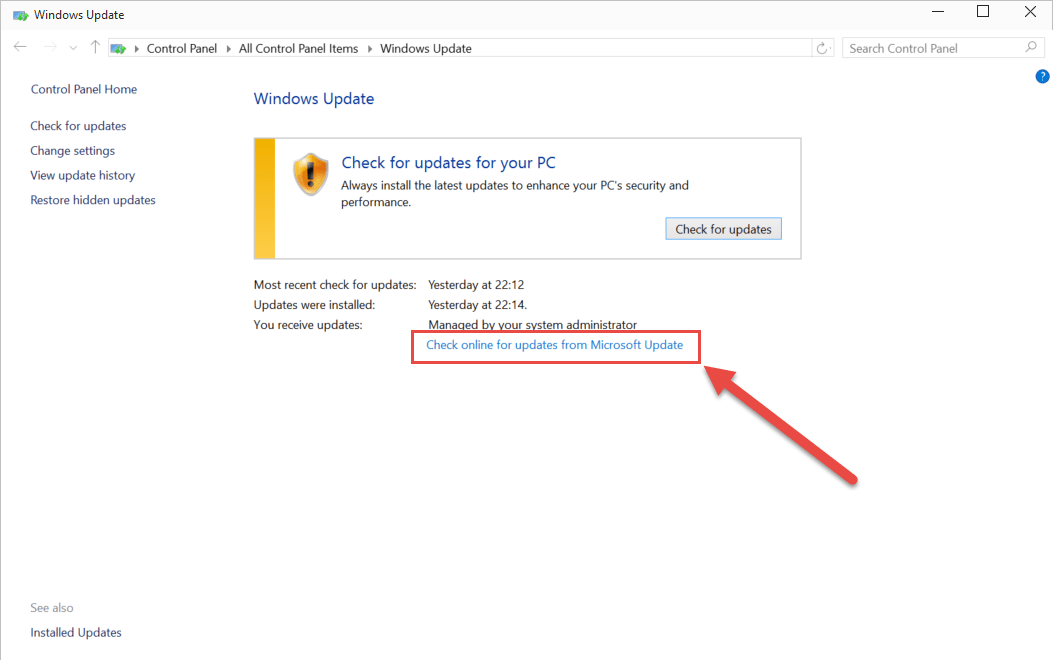 Windows update managed by your system administrator