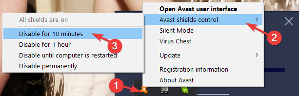 Avast icon not showing in taskbar