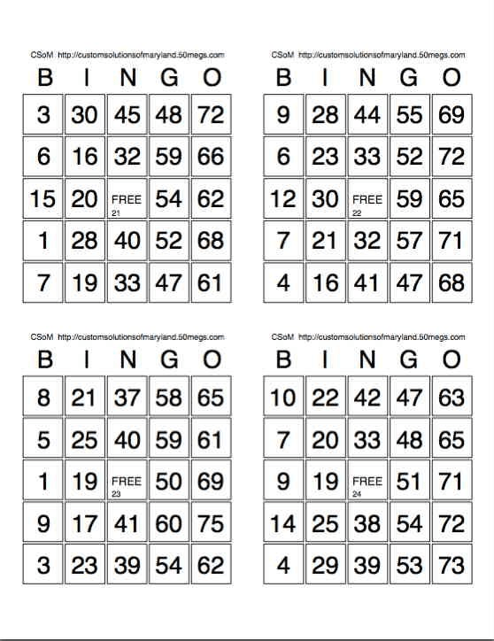 Bingo number card generator 1 75