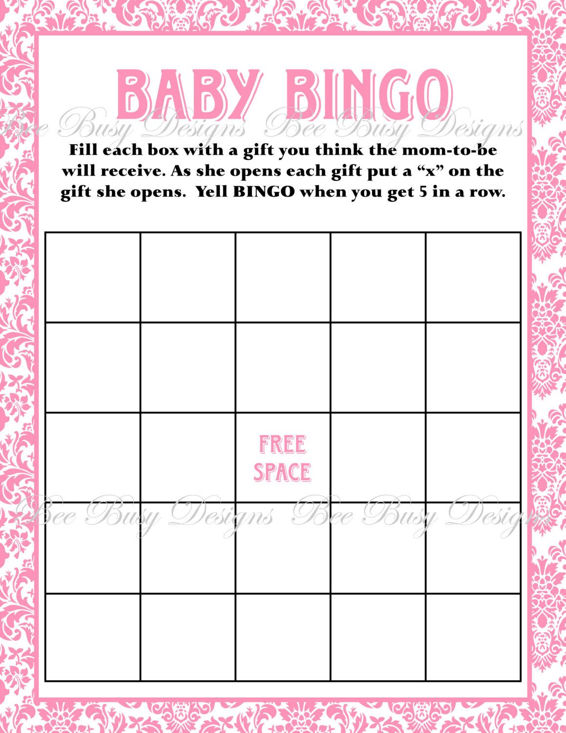 Printable free blank baby shower bingo cards