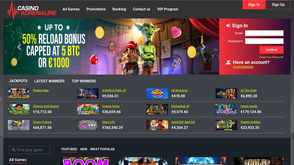 Interface du Night Casino