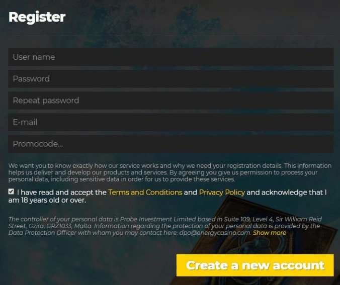 Energy casino promo code vip