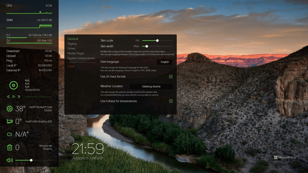 Rainmeter cpu gpu temp load monitor