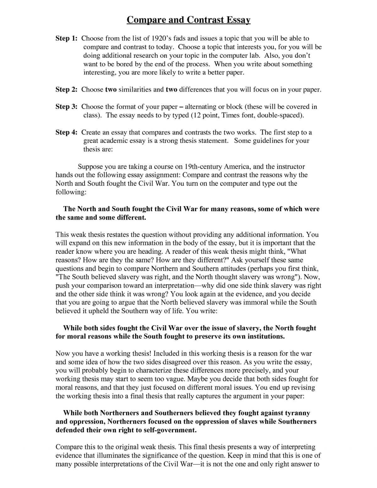 Compare contrast essay topics examples