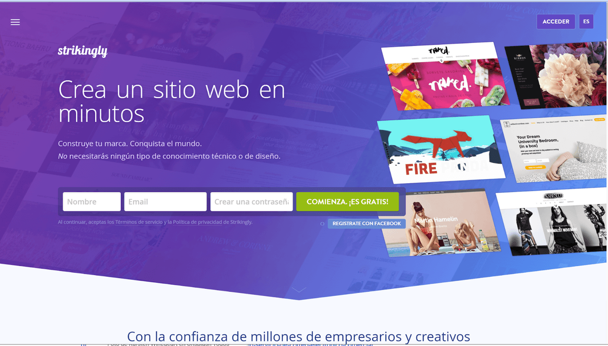 Página de Inicio de Strikingly