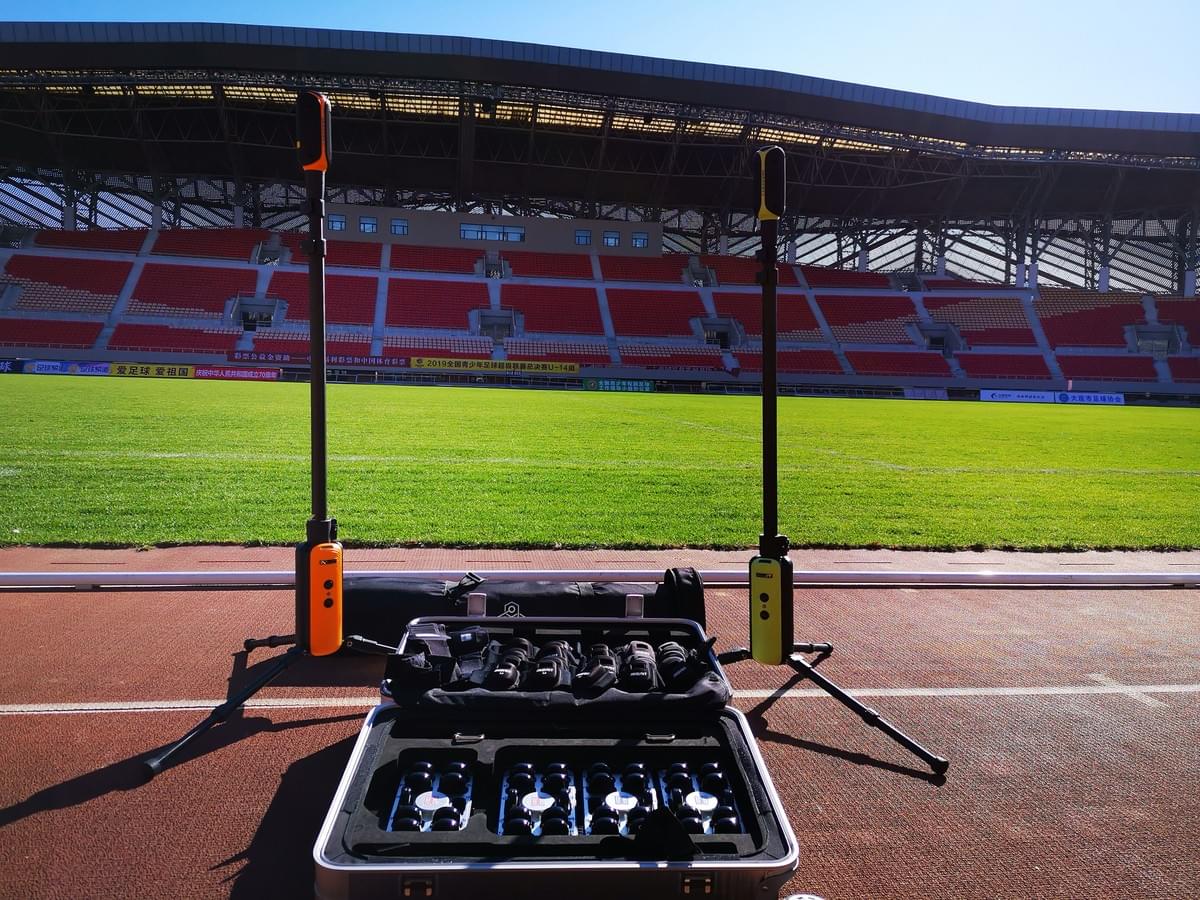 INSAIT KS football tracking system used during National Youth Super League, including player tracking devices and anchors.